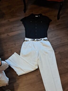 Lands End Classic High-Waist White Trousers